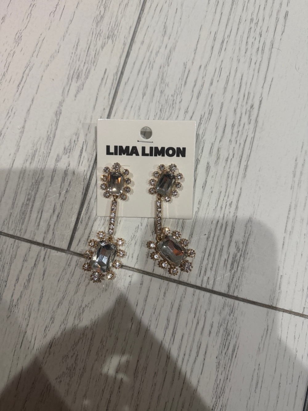 Gold-Tone Drop Earrings with Smoky Crystals